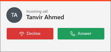 Incoming call popup from Tanvir Ahmed with Decline and Answer buttons